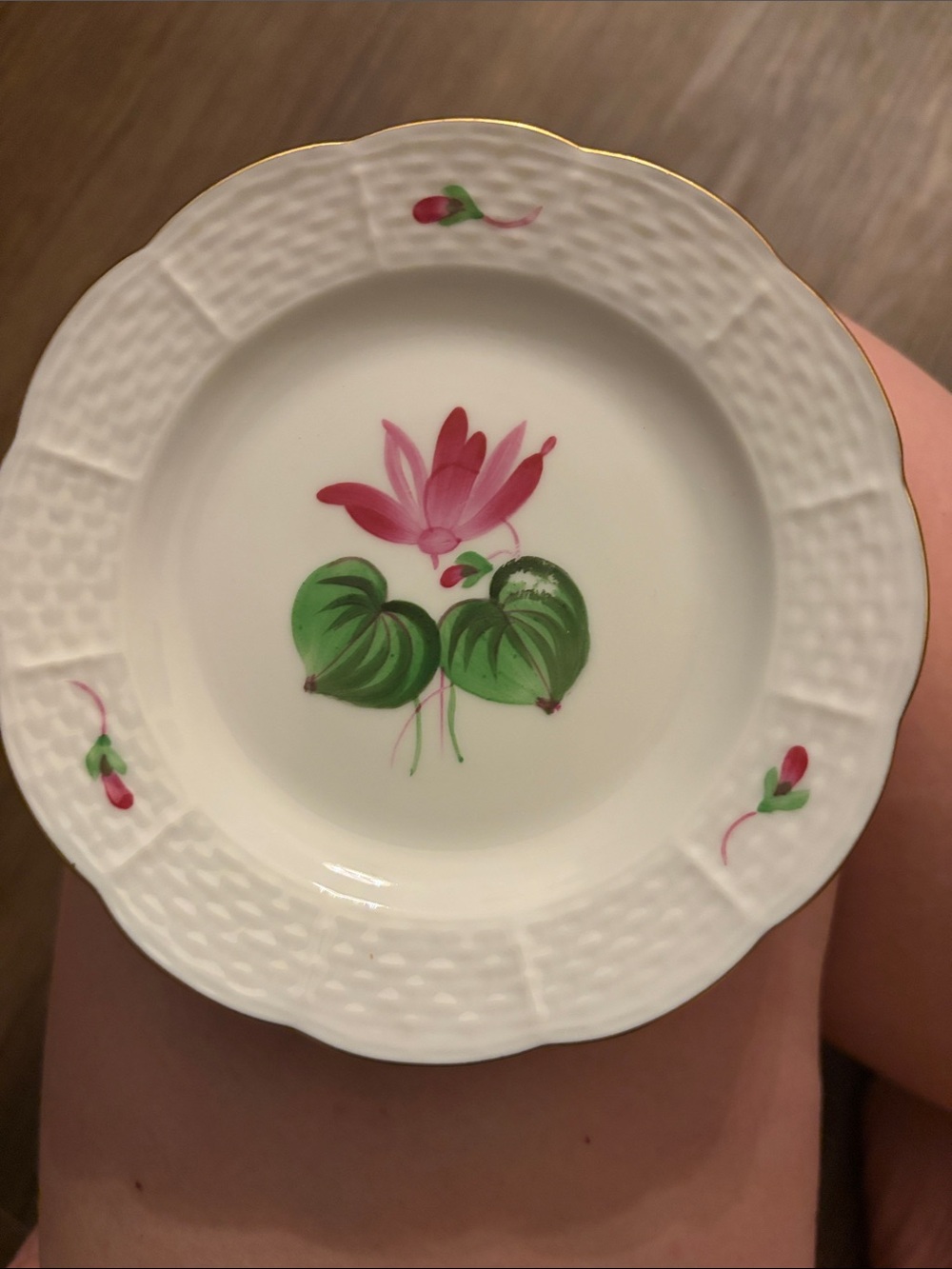 Vintage Herend Pink Purple Flower Trinket Dish